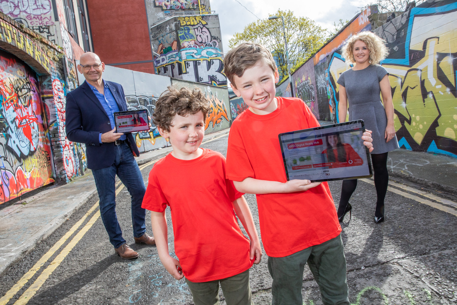 John Church, Liz Roche and boys featured at the launch of the ISPCC Digital Ready Hub